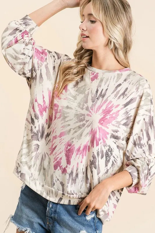 BiBi Tie Dye Print Terry Pull Over