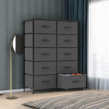 Dresser, Tall Dresser for Bedroom, Drawer Dresser Organizer Storage Drawers with 10 Drawers, Chest of Drawers with Fabric Bin, Steel Frame, Wood Top for Bedroom, Closet, Entryway-1