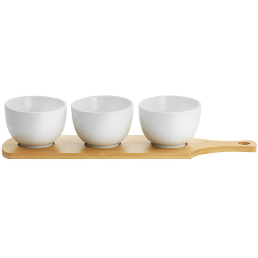 Gibson Elite Gracious Dining 4 Piece Fine Ceramic Tidbit Bowl Set with Base in White-0