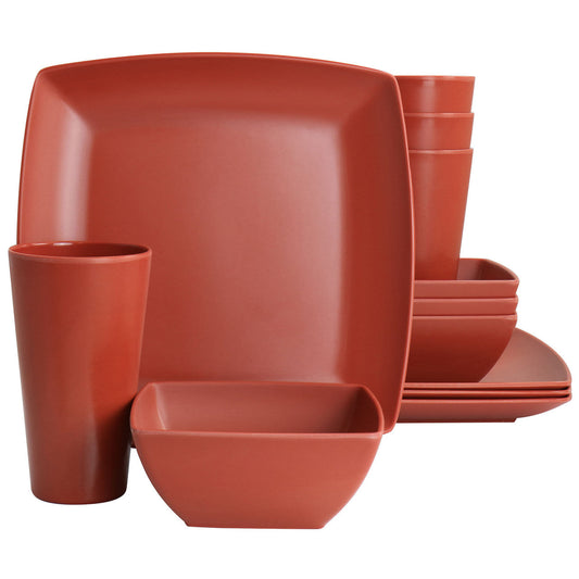 Gibson Home Grayson Melamine 12 Piece Square Dinnerware Set in Orange-0