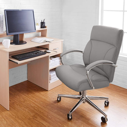 Executive Desk Chair, 275Lb Capacity, Oversized Cushion, Grey Bonded Leather, 29.13"D X 25.2"W X 43.11"H-1