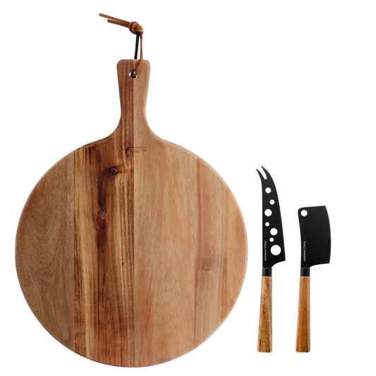 Gibson Elite 3 Piece Acacia Wood Charcuterie Serving Board and Cheese Knife Set in Brown-0