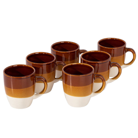 Gibson Home Yellowstone 6 Piece 12 Ounce Stoneware Mug Set in Brown and White-0