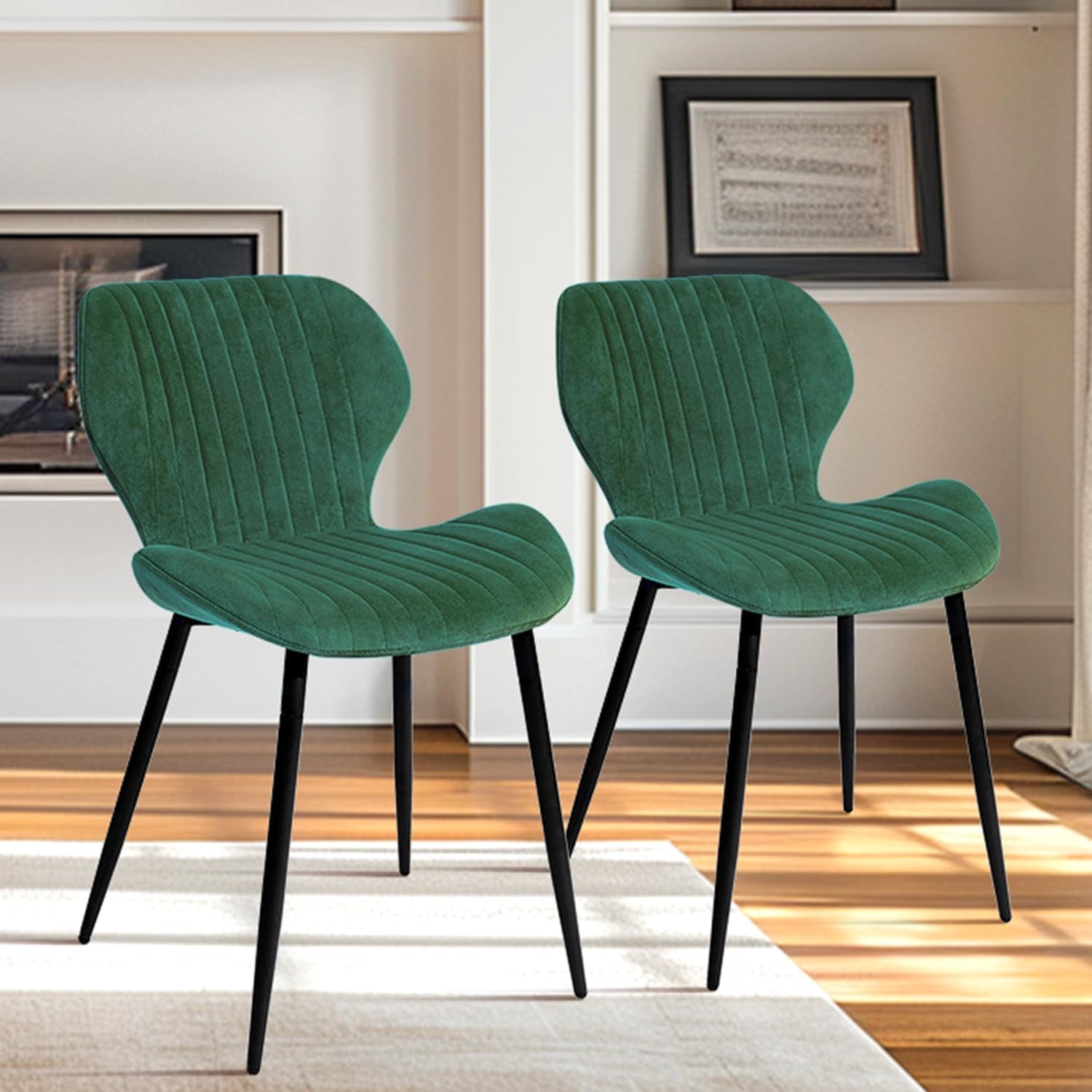 Dining Chairs Mid Century Modern Leisure Upholstered Metal Legs for Kitchen Living Room, Set of 2, Green-1
