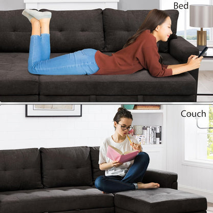 Transform Any Space: Sleeper Sectional Sofa with Convertible Sofa Bed & Inviting Chaise. Find Tranquil Comfort with Stress-Relieving Design & Durable Cushions - Espresso/Velvet-3