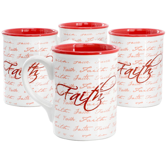Gibson Home Inspirational Words Faith 4 Piece 16 Ounce Stoneware Mug Set in Red-0