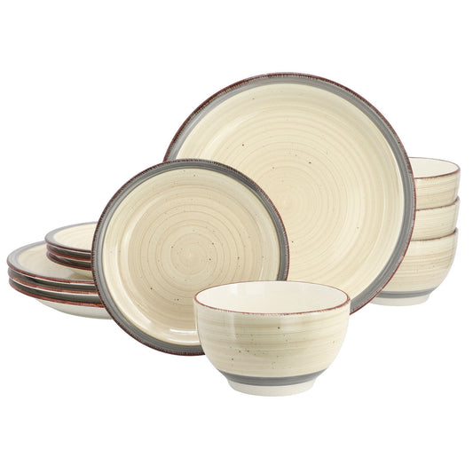 Gibson Home Holcomb 12 Piece Ceramic Dinnerware Set in Beige-0