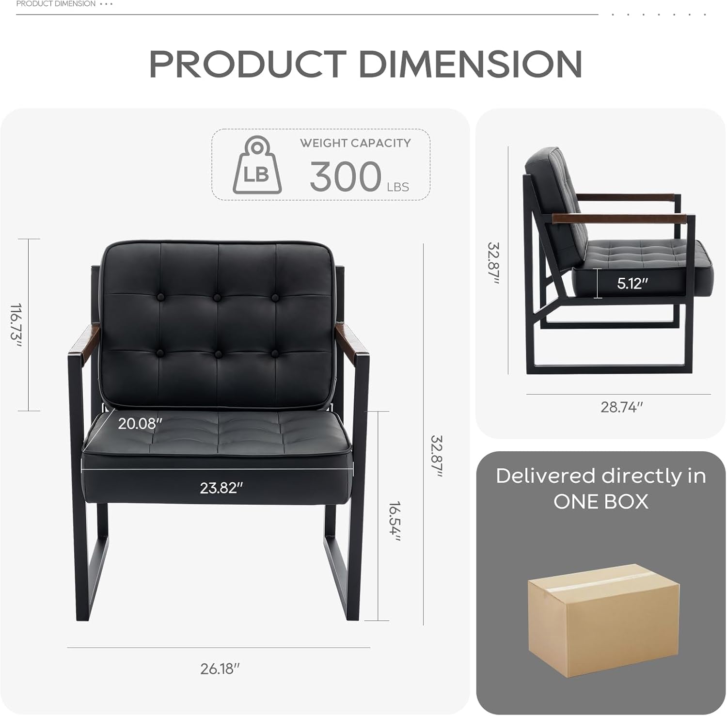 Mid Century Classic Black Leather Upholstered Chair-1