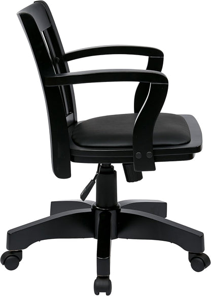 OSP Home Furnishings Deluxe Wood Banker'S Desk Chair with Padded Seat, Adjustable Height and Locking Tilt, Black Finish and Black Vinyl-2