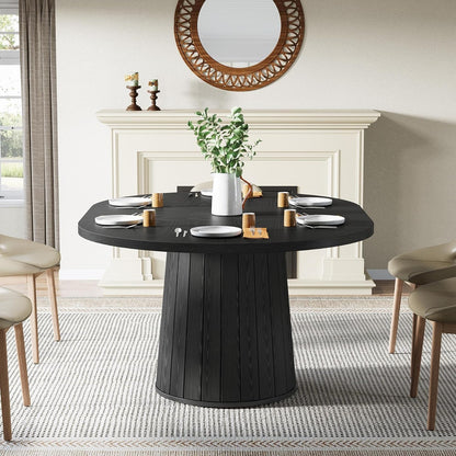 Oval Dining Table 55 Inch Black With Cylindrical Pedestal-3