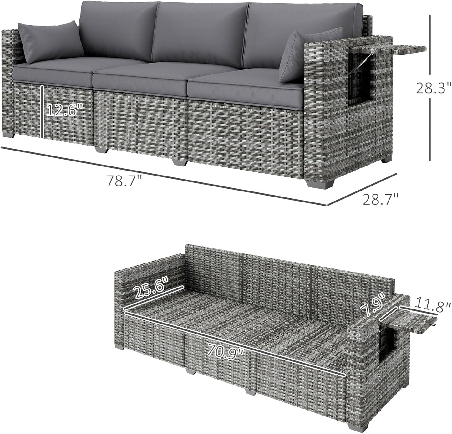 Three Seater Wicker Sofa with Side Tray Tables-2