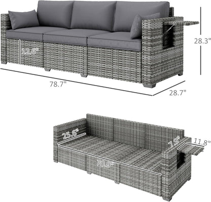 Three Seater Wicker Sofa with Side Tray Tables-2