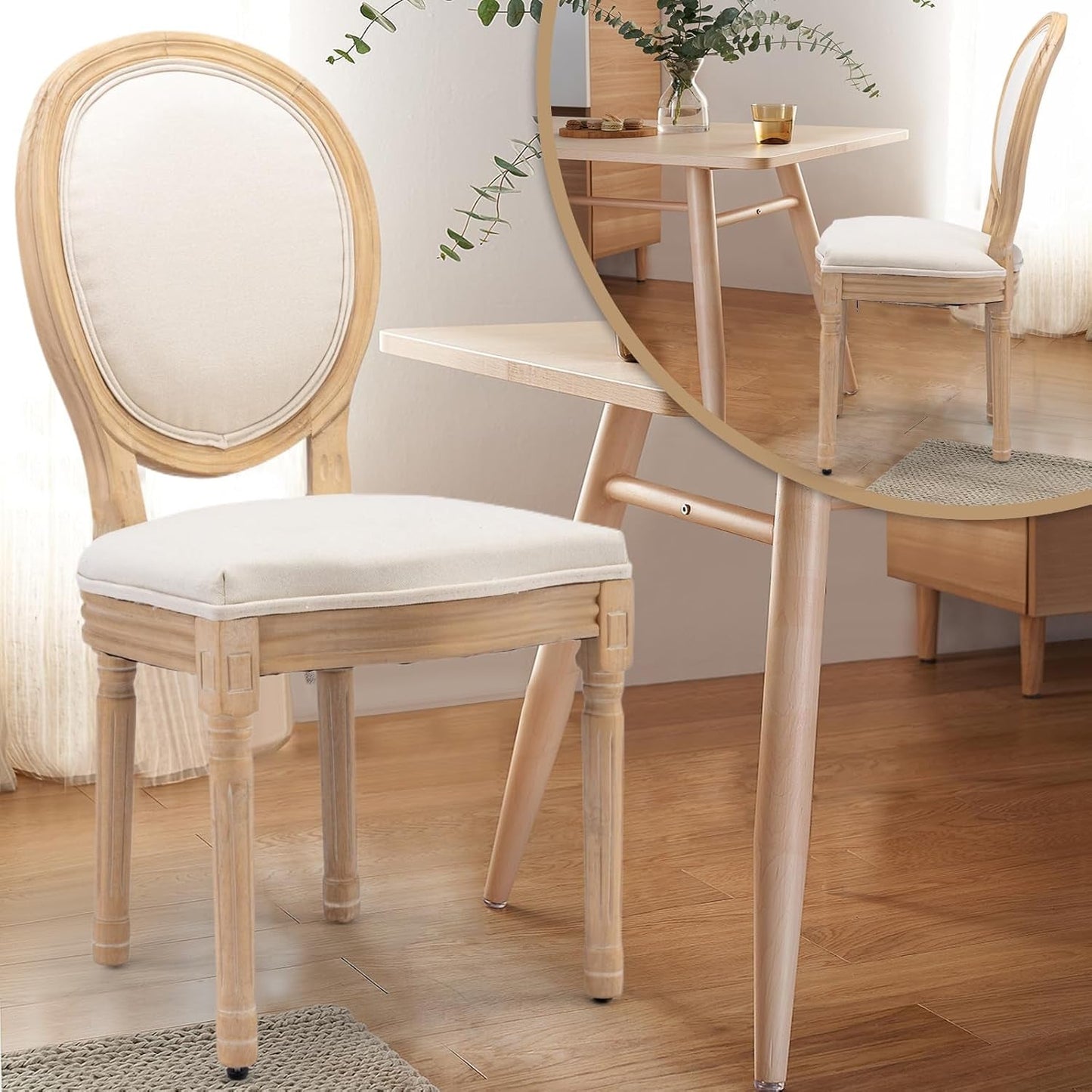 Beige Fabric French Country Dining Chairs (Set 6)-3