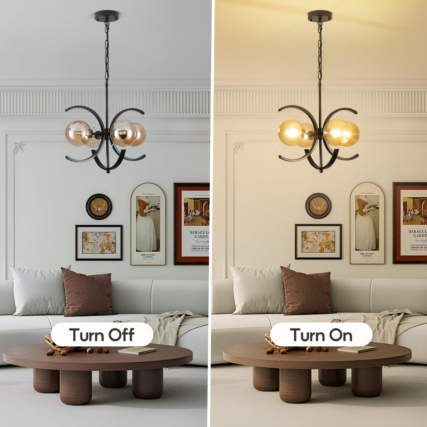 Black Sputnik Chandelier 4 Light Amber Glass Globes-2