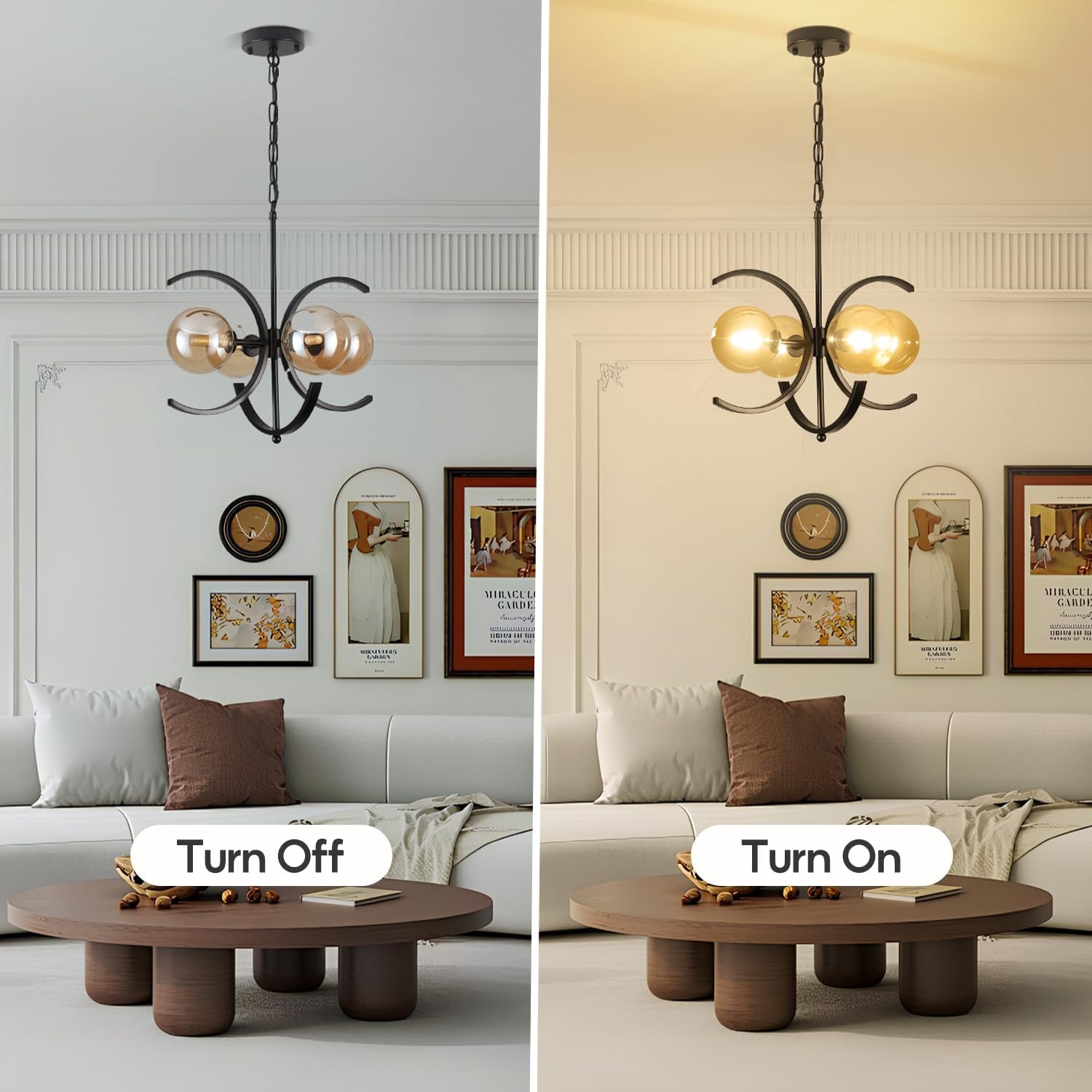 Black Sputnik Chandelier 4 Light Amber Glass Globes-2