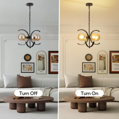 Black Sputnik Chandelier 4 Light Amber Glass Globes-2