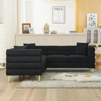 Black Oversized Corner Sofa 5 Seater, Teddy Fabric-0