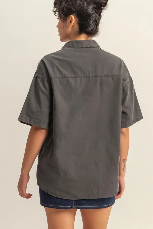 HYFVE Short Sleeve Button Down Oversized Shirt