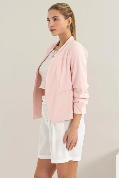 HYFVE Open Front Ruched Sleeve Blazer