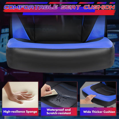 Computer Gaming Desk Chair - Ergonomic Office Executive Adjustable Swivel Task PU Leather Racing Chair with Flip-Up Armrest for Adults, Kids, Men, Girls, Gamer, Black Blue-3