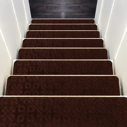 15Pcs Indoor Non-Slip Stair Carpet Mats for Wooden Steps-Brown - Color:Brown - Rugs
