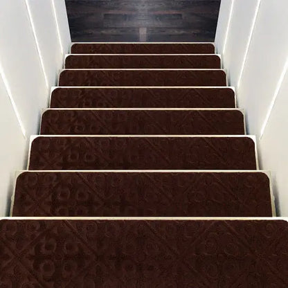 15Pcs Indoor Non-Slip Stair Carpet Mats for Wooden Steps-Brown - Color:Brown - Rugs