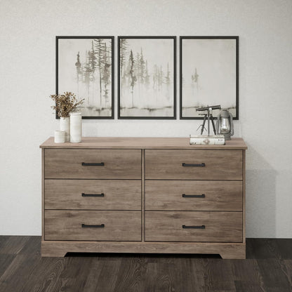 Rustic Ridge Farmhouse 6-Drawer Double Dresser, Brown Dresser for Bedroom, Chest of Drawers with 6 Storage Drawers, 53.25” Wide X 18.25” Deep X 28.5” Tall, Brown-1