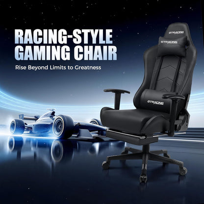Gaming Chair with Footrest, Racing Style Computer Chair for Adult, Adjustable Reclining Backrest and Lumbar Support, Stylish High Back Chair for Gaming and Office (Black)-2