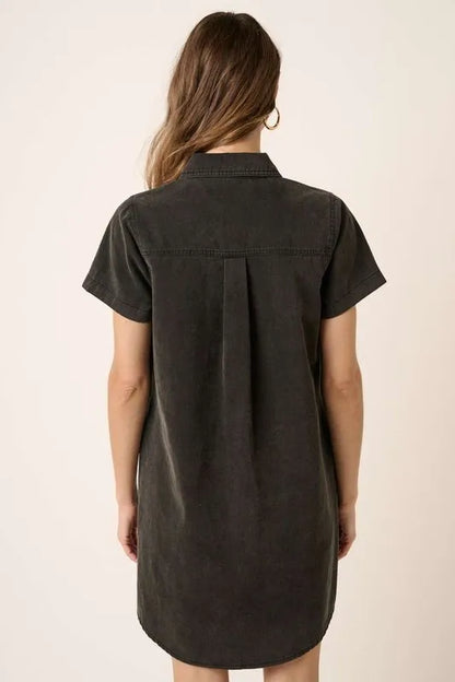 Mittoshop Button Detail Collared Neck Short Sleeve Shirt Dress