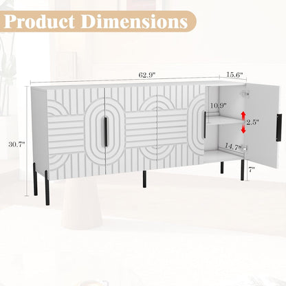 White Fluted Sideboard Buffet Cabinet With Storage-1