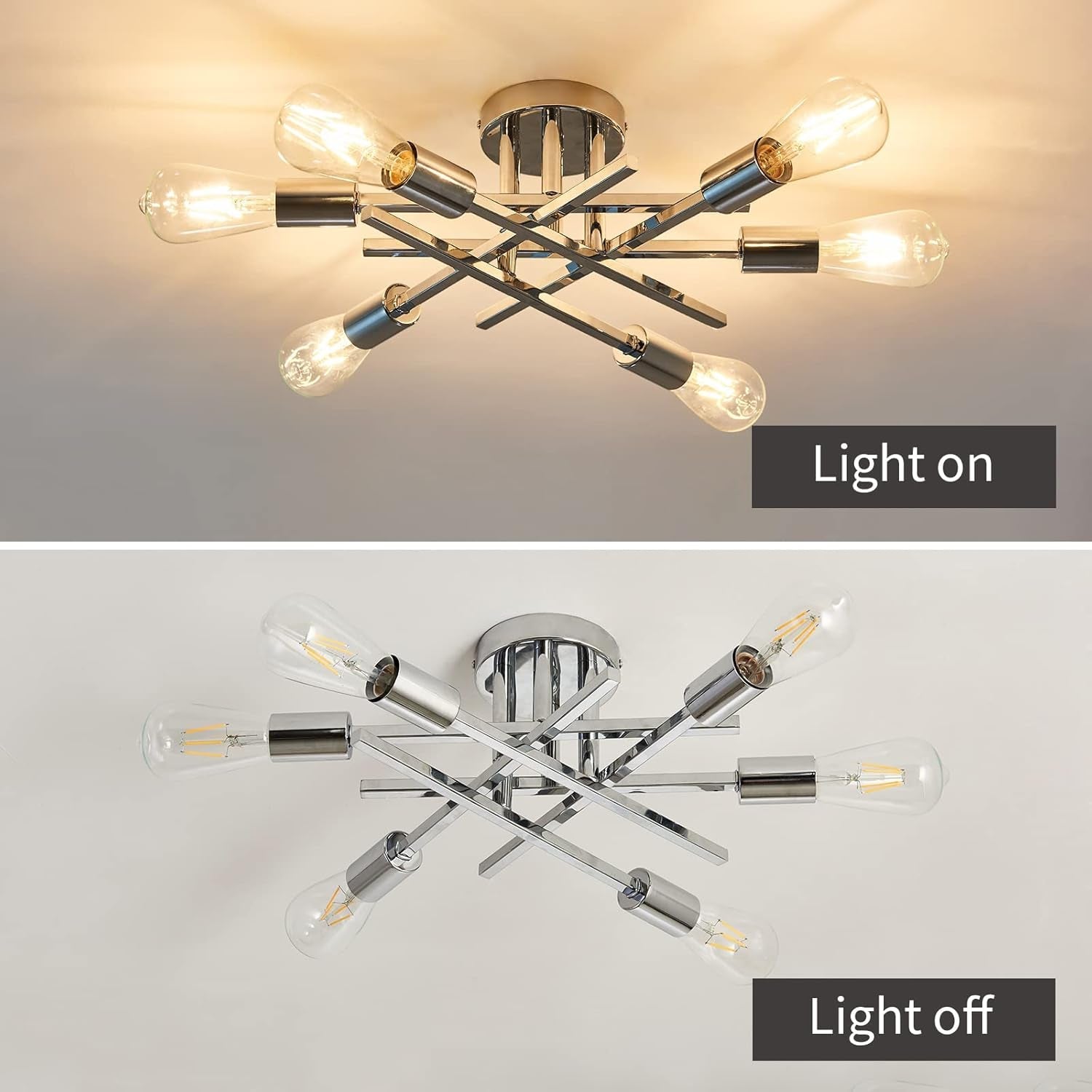 6-Lights Semi Flush Mount Ceiling Light Fixture Modern Chrome Matte Sputnik Chandelier Farmhouse Ceiling Lighting for Kitchen Bedroom Dining Room Living Room-3