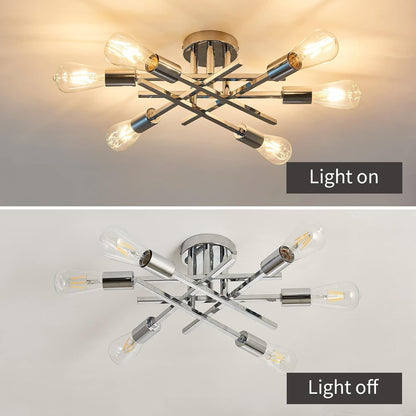 6-Lights Semi Flush Mount Ceiling Light Fixture Modern Chrome Matte Sputnik Chandelier Farmhouse Ceiling Lighting for Kitchen Bedroom Dining Room Living Room-3