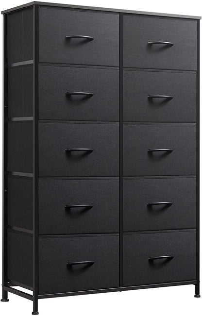 Tall Black Dresser for Bedroom with 10 Drawers, Chest of Drawers, Dressers Bedroom Furniture, Storage Organizer Unit with Fabric Bins for Closet, Hallway, Living Room, Entryway-0