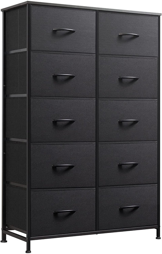 Tall Black Dresser for Bedroom with 10 Drawers, Chest of Drawers, Dressers Bedroom Furniture, Storage Organizer Unit with Fabric Bins for Closet, Hallway, Living Room, Entryway-0