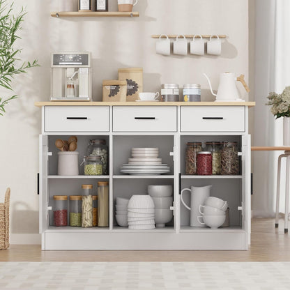 White Buffet Cabinet With Storage 47W Three Doors Drawers-4
