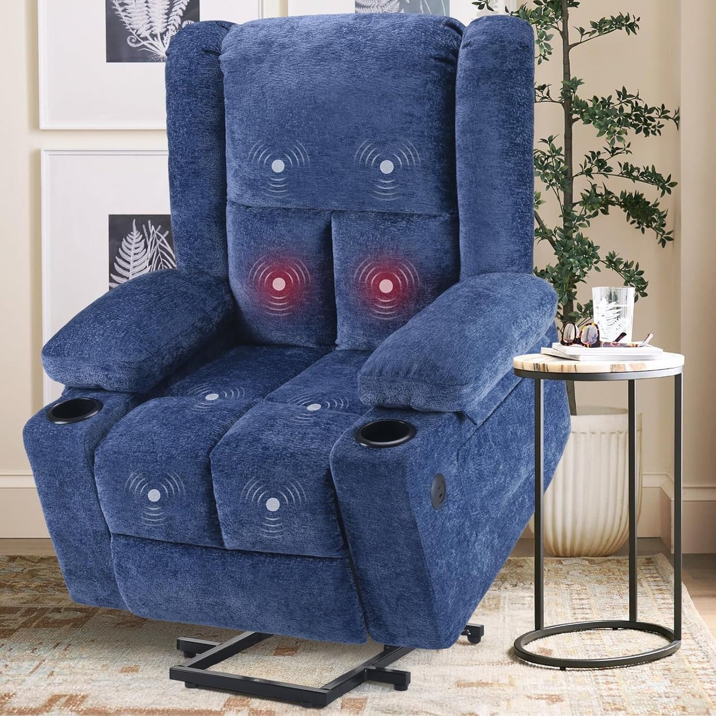 Power Lift Recliner Chair with Massage and Heat for Elderly People, USB Ports and Cup Holders-0