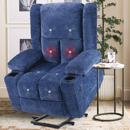 Power Lift Recliner Chair with Massage and Heat for Elderly People, USB Ports and Cup Holders-0