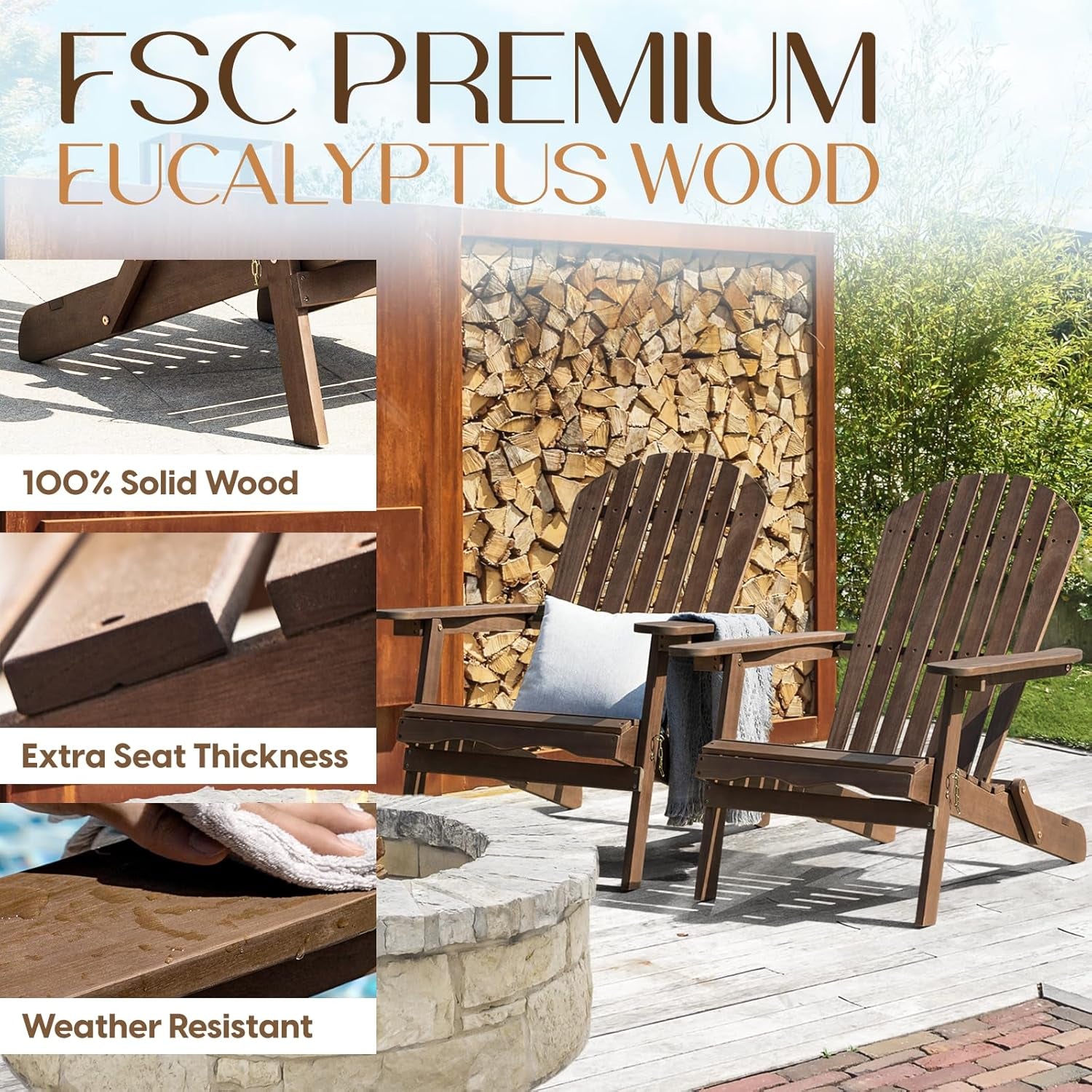 Outdoor Adirondack Chair Set Foldable Pre-Assembled Comfort-3