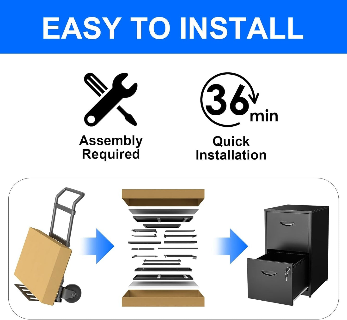 2 Drawer Filing Cabinet with Lock, Black Metal File Cabinets for Home Office, Light Duty Locking Vertical File Cabinet, Steel File Storage Cabinet for Hanging Letter Size File - Assembly Required-4