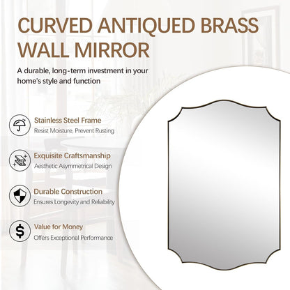 Stainless Steel Metal Frame Wall Mount Vanity Mirror, 22X30 Irregular Asymmetrical Mirror for Bathroom, Bedroom, Living Room, Mantel-3