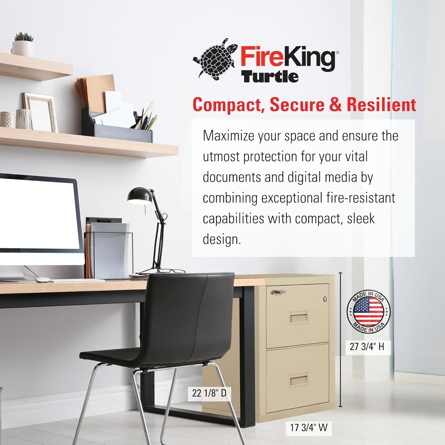 Turtle Vertical 2 Drawer Legal and Letter Fire Safe File Cabinet with Key Lock, 1 Hour Fire Rated, UL Rated & Water Resistant Home Safe, Filing Cabinet, Made in the USA, Parchment-2