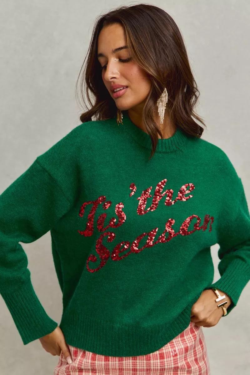 SO ME Sequins Lettering Christmas Holiday Sweater