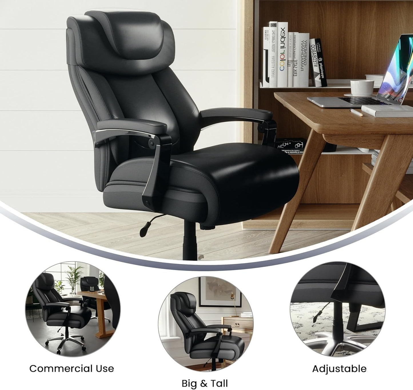 Hercules Series High-Back Swivel Leathersoft Office Chair, Ergonomic Executive Chair with Headrest and Adjustable Height, Black-3