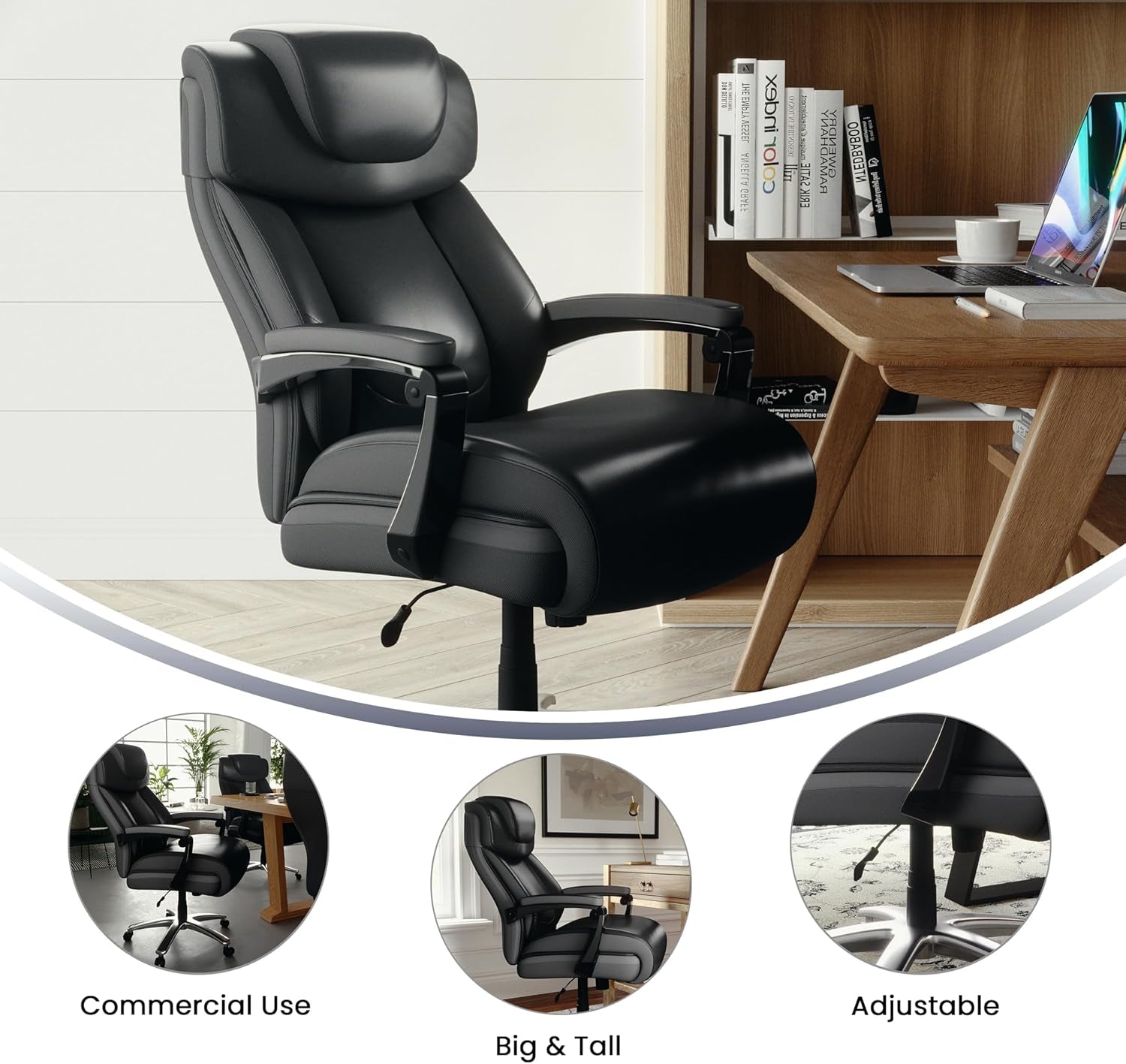 Hercules Series High-Back Swivel Leathersoft Office Chair, Ergonomic Executive Chair with Headrest and Adjustable Height, Black-3