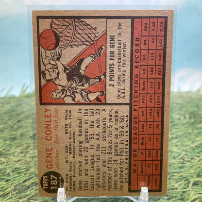 Vintage Gene Conley baseball card with basketball graphic from 1962 Topps, free shipping