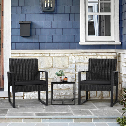 Black 3 Piece Wicker Patio Conversation Set-1