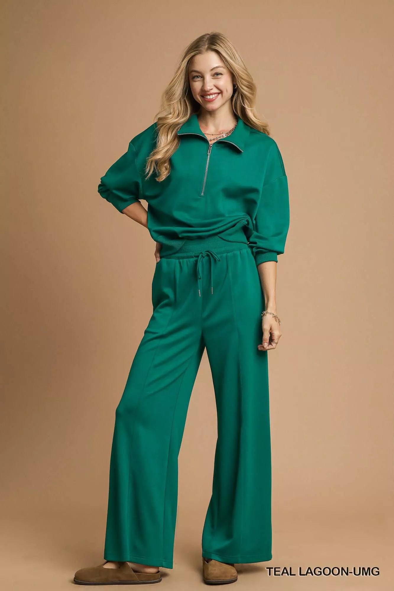 Umgee Half Zip Drop Shoulder Sweatshirt
