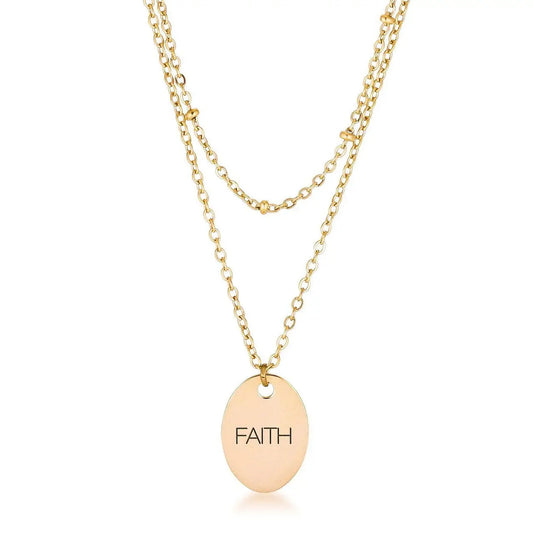 18k Gold Plated Double Chain FAITH Necklace - Necklaces