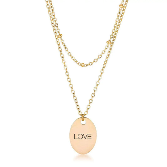 18k Gold Plated Double Chain LOVE Necklace - Necklaces
