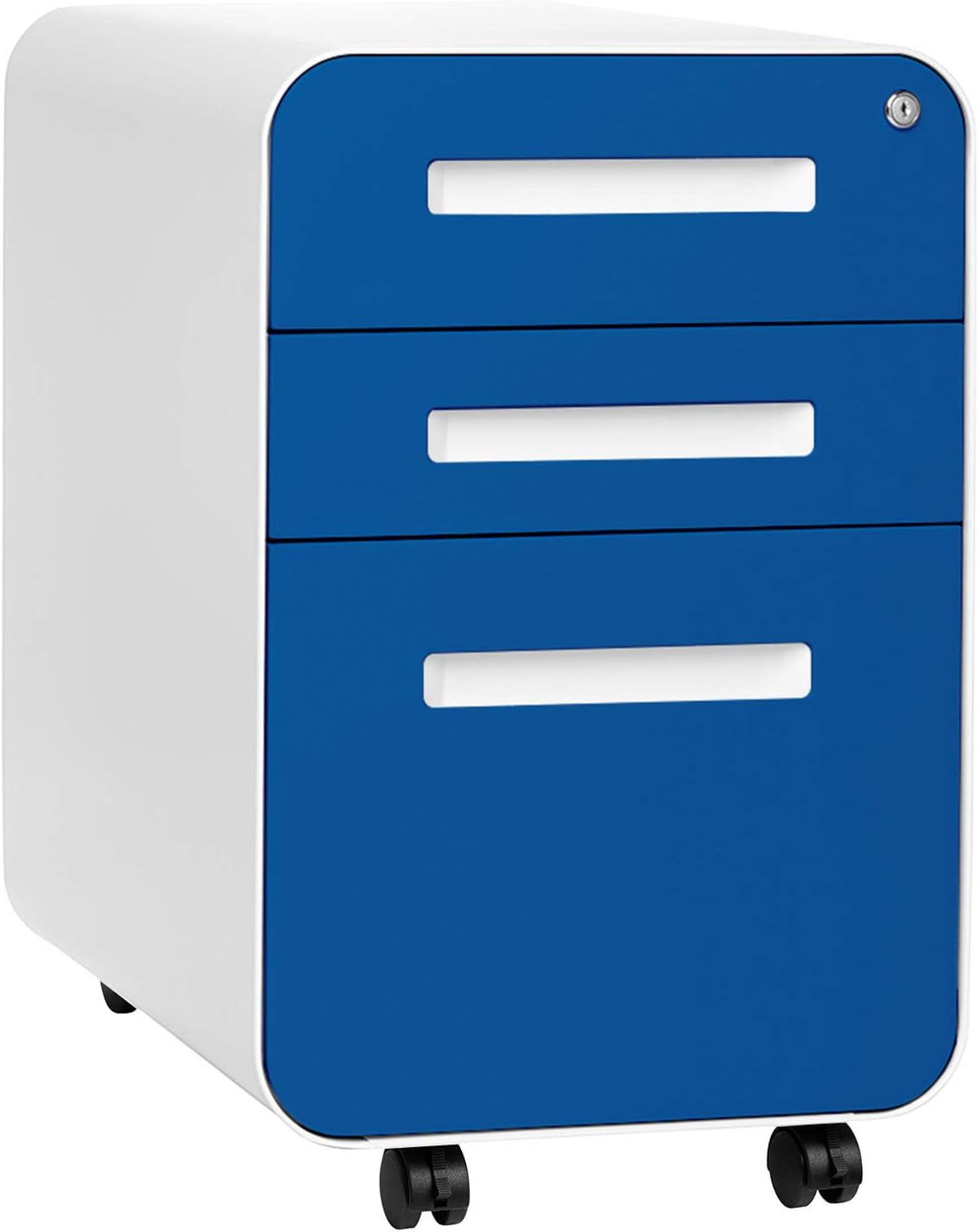 Stockpile 3 Drawer File Cabinet with Lock - under Office Desk Metal Filing Cabinet, Legal/Letter File Folders, Wheels and Stationary Feet, Pre-Assembled, Blue Faceplate-0